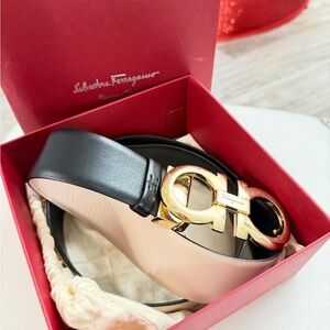 Salvatore Ferragamo Black and Gold Designer Belt